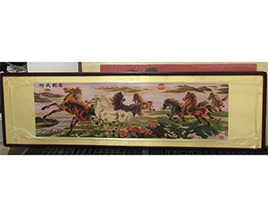 十字绣6尺对开八骏图国画装裱法