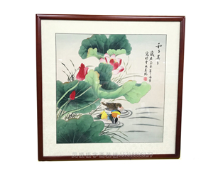 凌雪工笔花鸟《和和美美》装裱画框