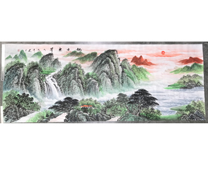 小六尺山水画《旭日东升》 