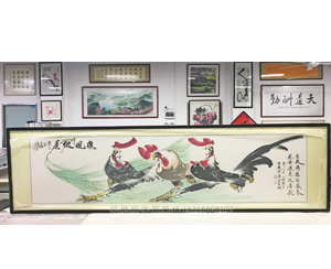 广州3.3米长大幅画装裱画框《公鸡雄风傲展》
