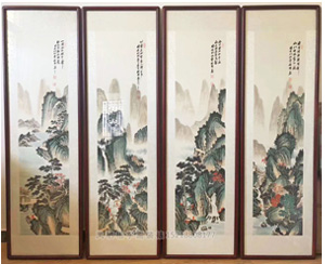 四条屏山水画国画装裱画框