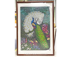 孔雀 十字绣装裱国画画框
