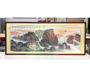 小六尺家居办公室山水画《泰山日出》无水靠山系列（已结缘，可定制）