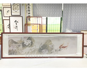 工笔荷花鱼 国画装裱画框