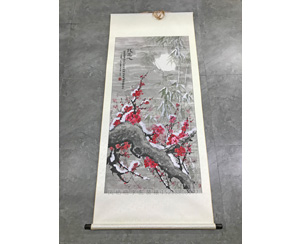 写意红梅梅花 国画卷轴装裱