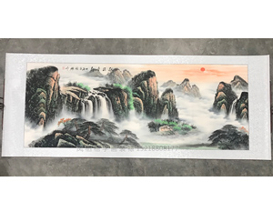 小六尺旭日东升山水画卷轴装裱