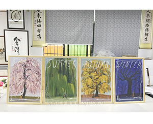 春夏秋冬版画装裱现代原木色画框