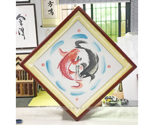 国画菱形装裱画框《鱼》