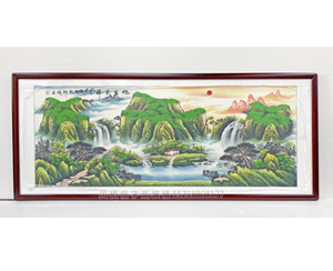 邱硕 聚宝盆绿色系山水画  聚宝盆 办公室挂画