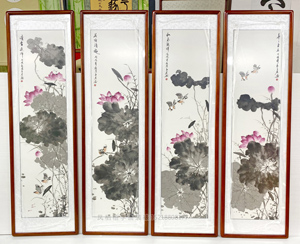 四条屏 水墨荷花图  家居装饰画