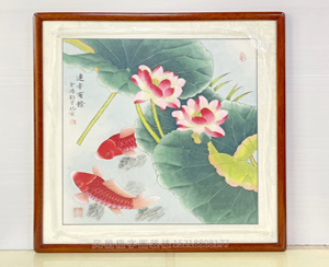 工笔荷花鱼 《年年有余》餐厅装饰画