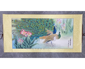 四尺整张工笔孔雀图《吉祥富贵》裱卷轴