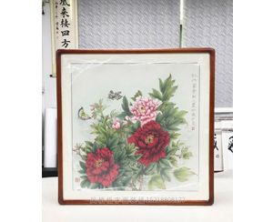 四尺斗方工笔牡丹 《牡丹富贵》裱框
