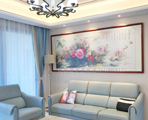 萝岗家居客厅装饰画定制 李财贤冰玉牡丹国画