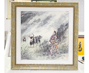四尺斗方 国画装裱现代油画框 中西合璧