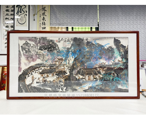 四尺整国画 泼彩山水画《客家风情》 装裱画框