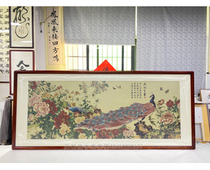 广州十字绣裱画框 孔雀牡丹《花开富贵》客厅装饰画